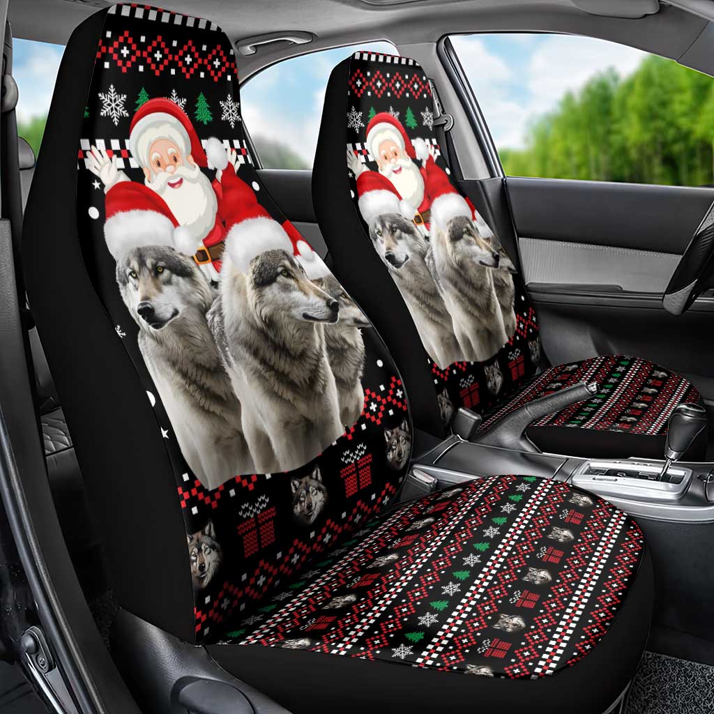 Latvia Christmas Car Seat Cover with Santa Claus and Wolves in Holiday Pattern Design - Wonder Print Shop