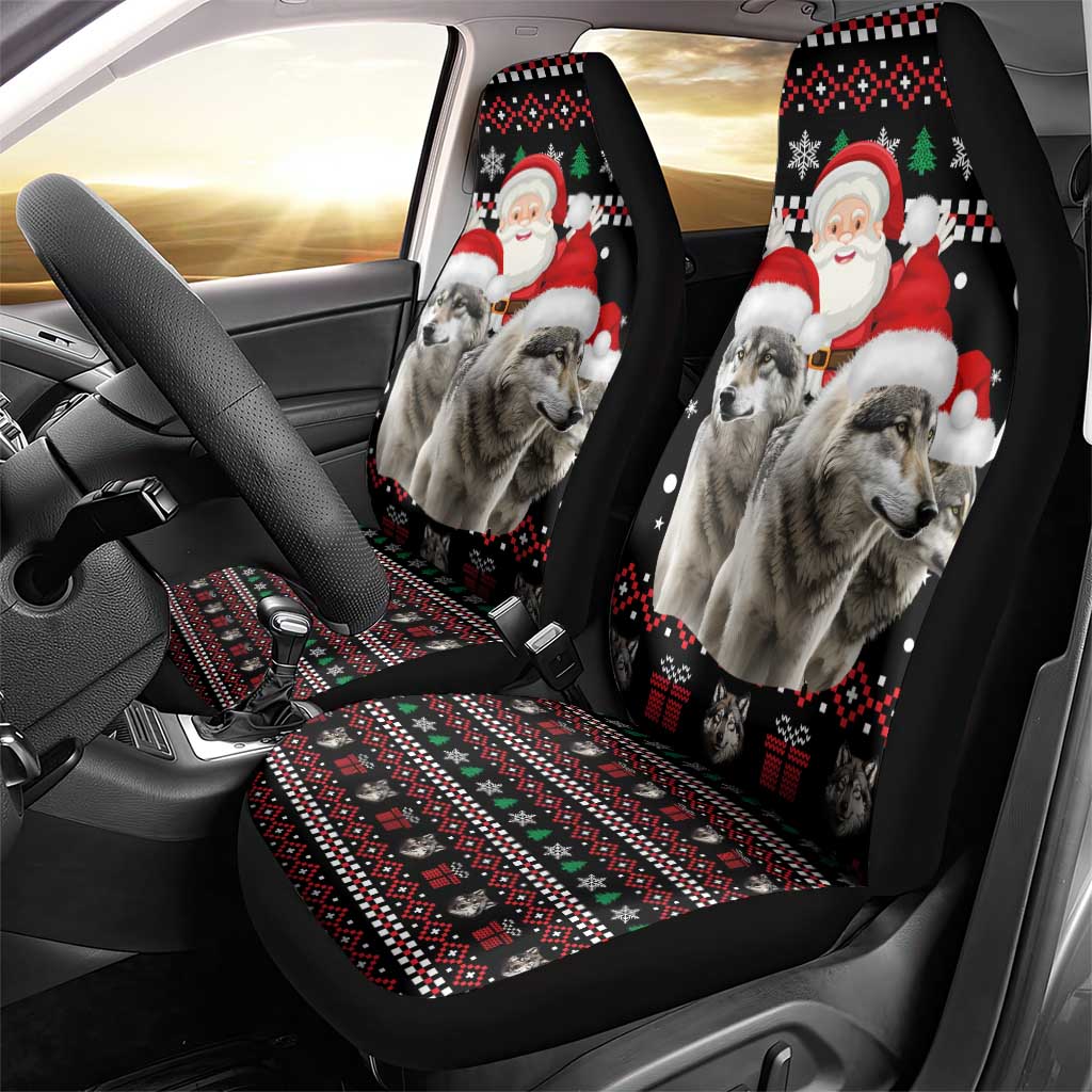 Latvia Christmas Car Seat Cover with Santa Claus and Wolves in Holiday Pattern Design - Wonder Print Shop