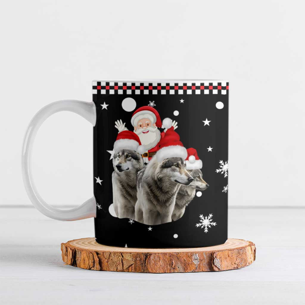 Latvia Christmas Ceramic Mug with Santa Claus and Wolves in Holiday Pattern Design - Wonder Print Shop
