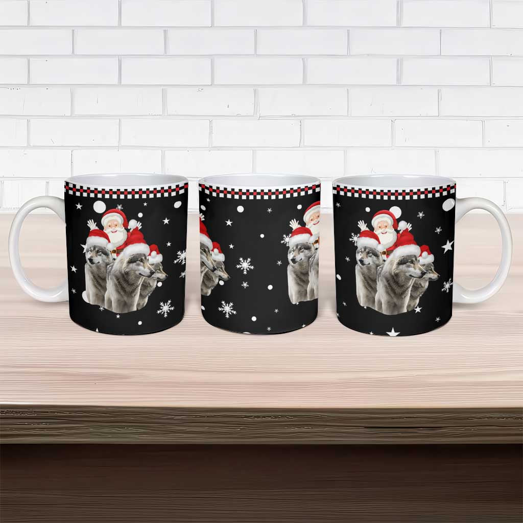 Latvia Christmas Ceramic Mug with Santa Claus and Wolves in Holiday Pattern Design - Wonder Print Shop