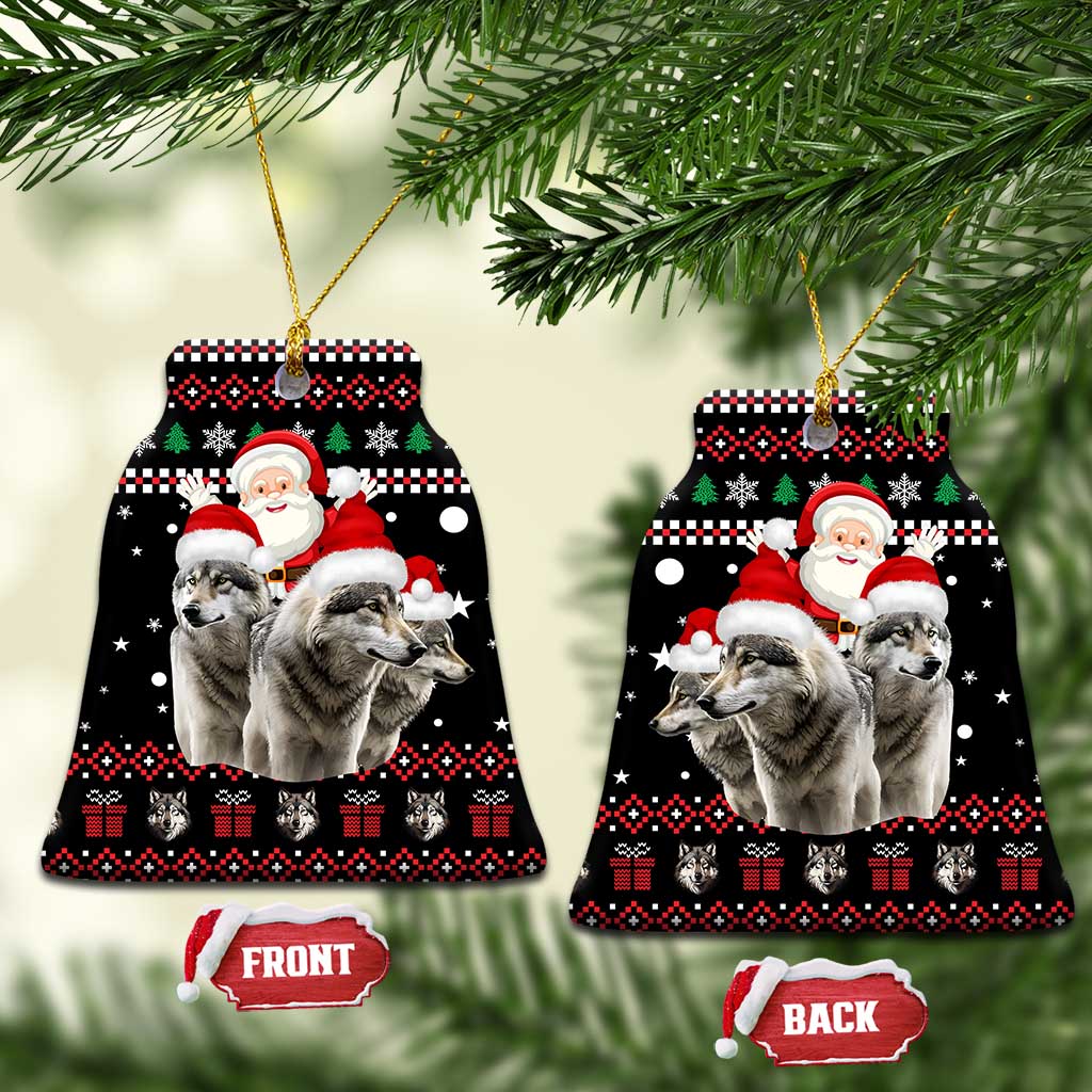 Latvia Christmas Ceramic Ornament with Santa Claus and Wolves in Holiday Pattern Design - Wonder Print Shop