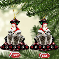 Latvia Christmas Ceramic Ornament with Santa Claus and Wolves in Holiday Pattern Design - Wonder Print Shop