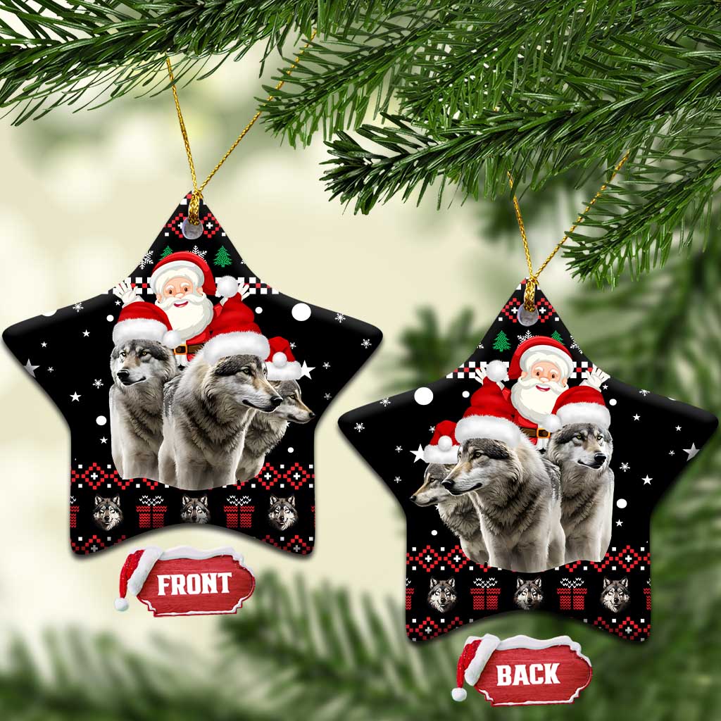 Latvia Christmas Ceramic Ornament with Santa Claus and Wolves in Holiday Pattern Design - Wonder Print Shop