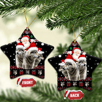 Latvia Christmas Ceramic Ornament with Santa Claus and Wolves in Holiday Pattern Design - Wonder Print Shop
