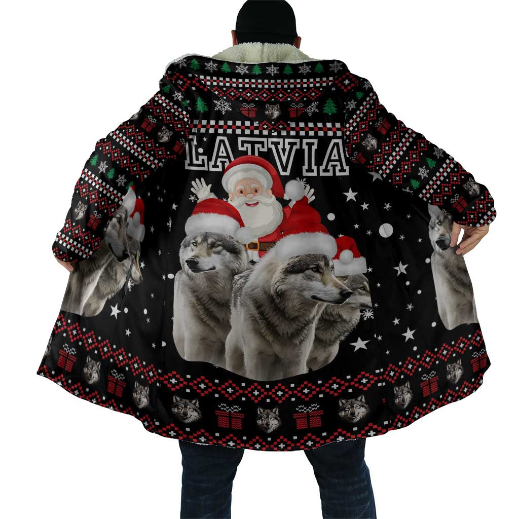 Latvia Christmas Cloak with Santa Claus and Wolves in Holiday Pattern Design - Wonder Print Shop