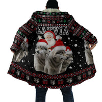 Latvia Christmas Cloak with Santa Claus and Wolves in Holiday Pattern Design - Wonder Print Shop