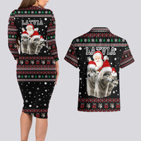 Latvia Christmas Couples Matching Long Sleeve Bodycon Dress and Hawaiian Shirt with Santa Claus and Wolves in Holiday Pattern Design - Wonder Print Shop