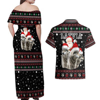 Latvia Christmas Couples Matching Off Shoulder Maxi Dress and Hawaiian Shirt with Santa Claus and Wolves in Holiday Pattern Design - Wonder Print Shop