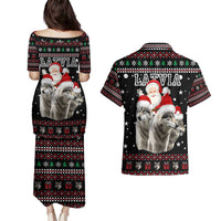 Latvia Christmas Couples Matching Puletasi and Hawaiian Shirt with Santa Claus and Wolves in Holiday Pattern Design - Wonder Print Shop