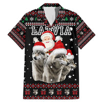 Latvia Christmas Family Matching Mermaid Dress and Hawaiian Shirt with Santa Claus and Wolves in Holiday Pattern Design - Wonder Print Shop