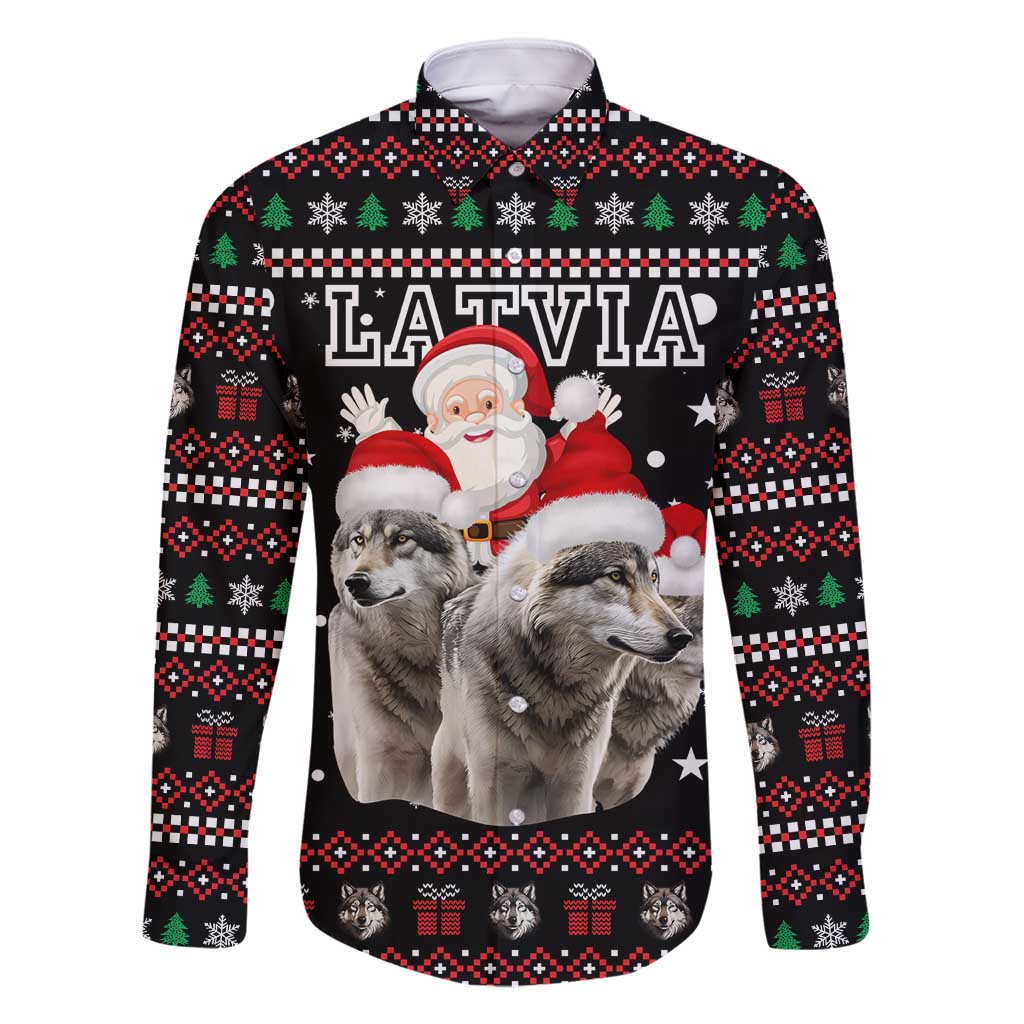 Latvia Christmas Family Matching Mermaid Dress and Hawaiian Shirt with Santa Claus and Wolves in Holiday Pattern Design - Wonder Print Shop