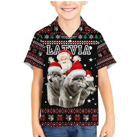 Latvia Christmas Family Matching Mermaid Dress and Hawaiian Shirt with Santa Claus and Wolves in Holiday Pattern Design - Wonder Print Shop