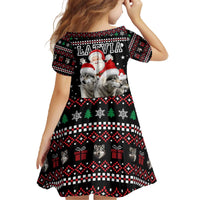 Latvia Christmas Family Matching Off The Shoulder Long Sleeve Dress and Hawaiian Shirt with Santa Claus and Wolves in Holiday Pattern Design - Wonder Print Shop