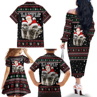 Latvia Christmas Family Matching Off The Shoulder Long Sleeve Dress and Hawaiian Shirt with Santa Claus and Wolves in Holiday Pattern Design - Wonder Print Shop