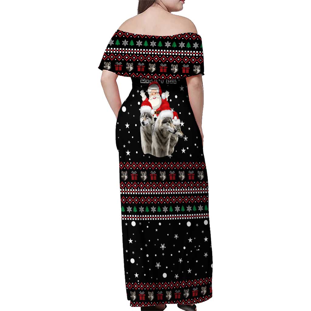 Latvia Christmas Family Matching Off Shoulder Maxi Dress and Hawaiian Shirt with Santa Claus and Wolves in Holiday Pattern Design - Wonder Print Shop