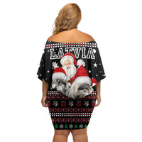 Latvia Christmas Family Matching Off Shoulder Short Dress and Hawaiian Shirt with Santa Claus and Wolves in Holiday Pattern Design - Wonder Print Shop