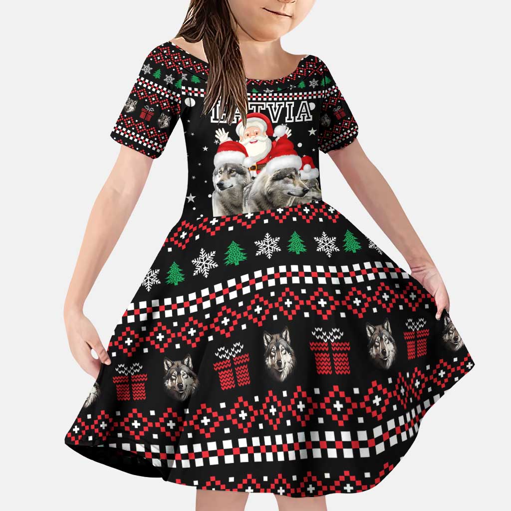 Latvia Christmas Family Matching Puletasi and Hawaiian Shirt with Santa Claus and Wolves in Holiday Pattern Design - Wonder Print Shop
