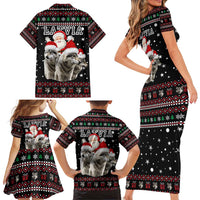 Latvia Christmas Family Matching Short Sleeve Bodycon Dress and Hawaiian Shirt with Santa Claus and Wolves in Holiday Pattern Design - Wonder Print Shop
