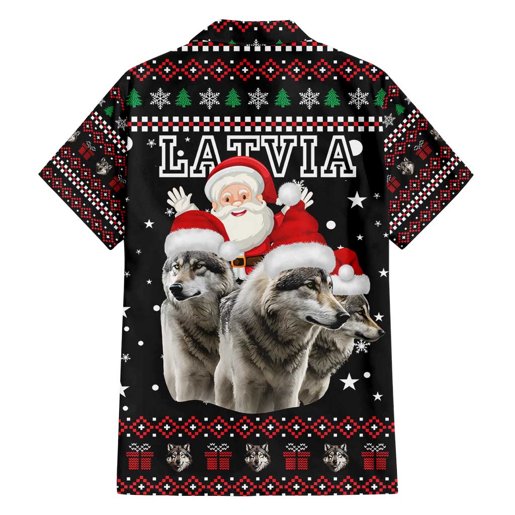 Latvia Christmas Family Matching Tank Maxi Dress and Hawaiian Shirt with Santa Claus and Wolves in Holiday Pattern Design - Wonder Print Shop