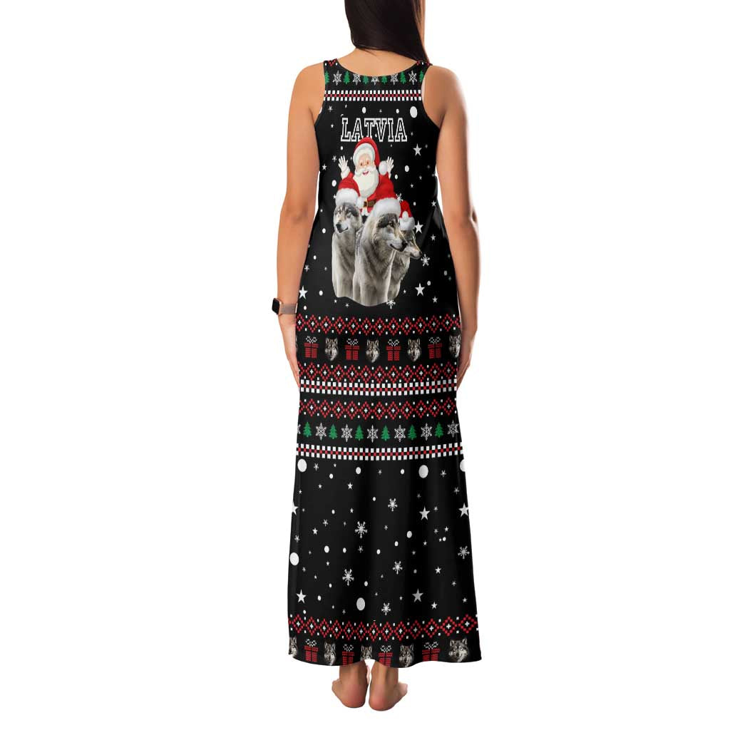 Latvia Christmas Family Matching Tank Maxi Dress and Hawaiian Shirt with Santa Claus and Wolves in Holiday Pattern Design - Wonder Print Shop