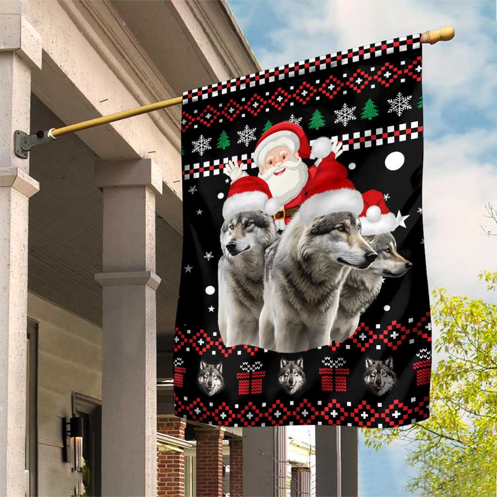 Latvia Christmas Garden Flag with Santa Claus and Wolves in Holiday Pattern Design - Wonder Print Shop