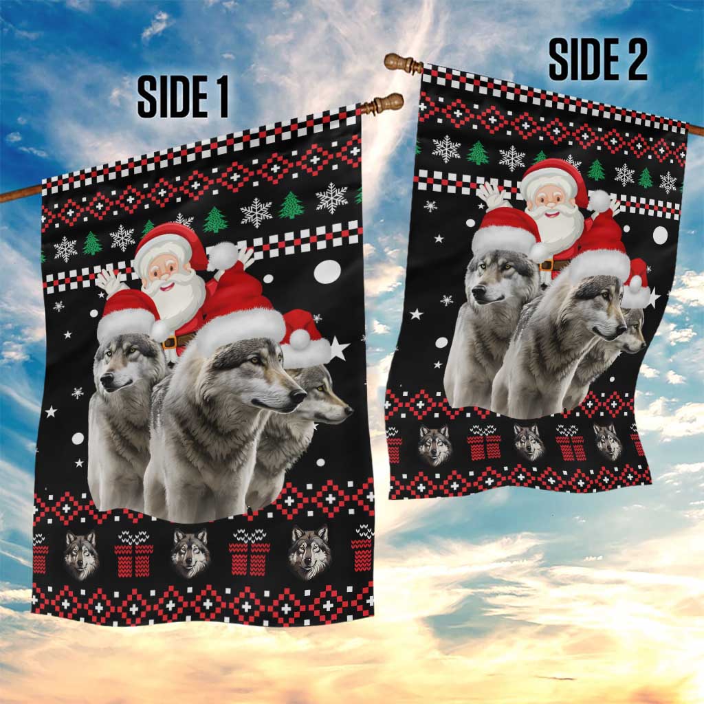 Latvia Christmas Garden Flag with Santa Claus and Wolves in Holiday Pattern Design - Wonder Print Shop