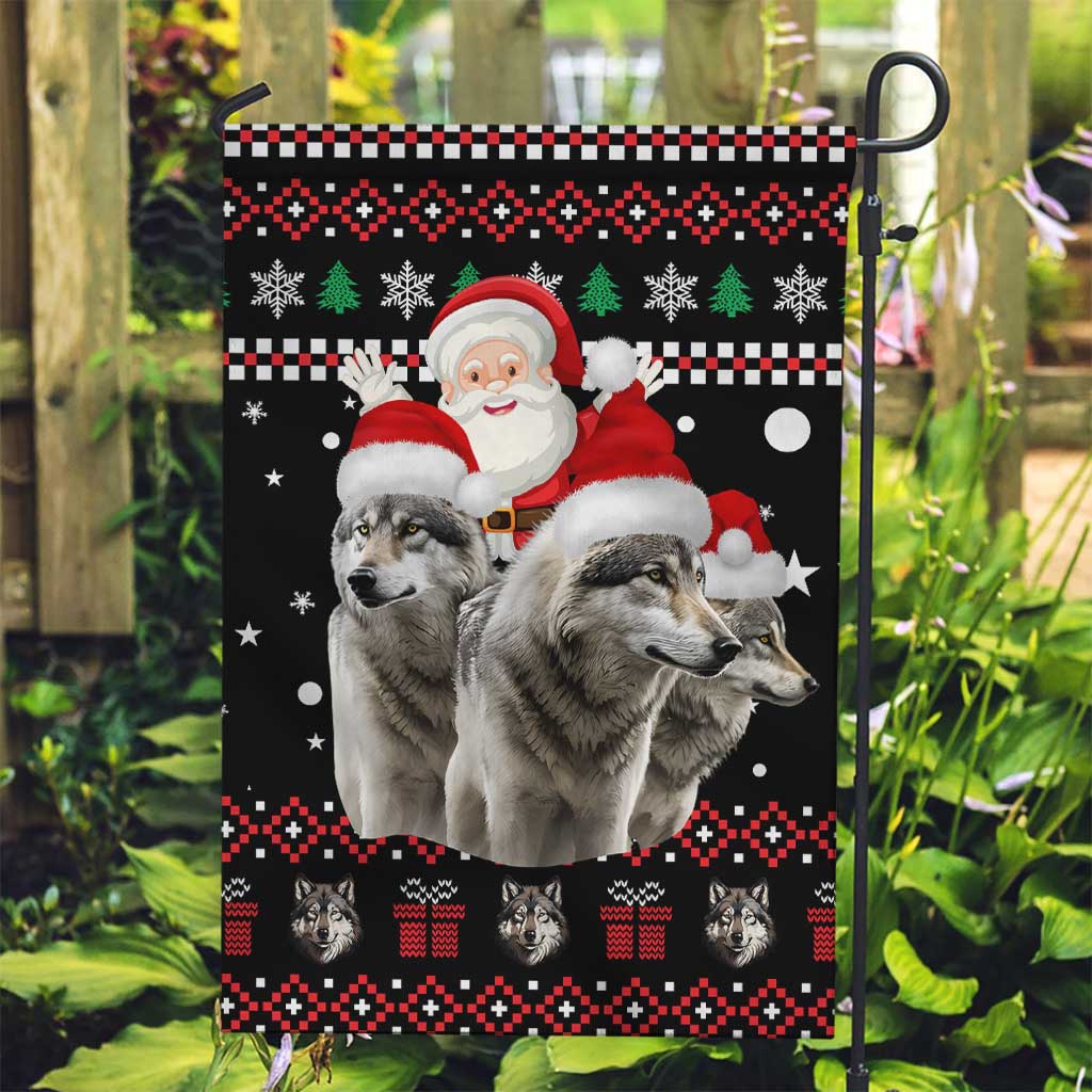Latvia Christmas Garden Flag with Santa Claus and Wolves in Holiday Pattern Design - Wonder Print Shop