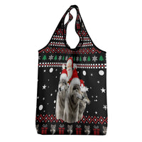 Latvia Christmas Grocery Bag with Santa Claus and Wolves in Holiday Pattern Design - Wonder Print Shop
