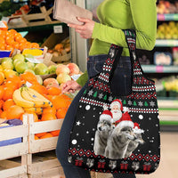 Latvia Christmas Grocery Bag with Santa Claus and Wolves in Holiday Pattern Design - Wonder Print Shop
