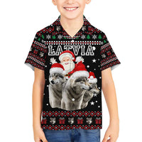 Latvia Christmas Hawaiian Shirt with Santa Claus and Wolves in Holiday Pattern Design - Wonder Print Shop