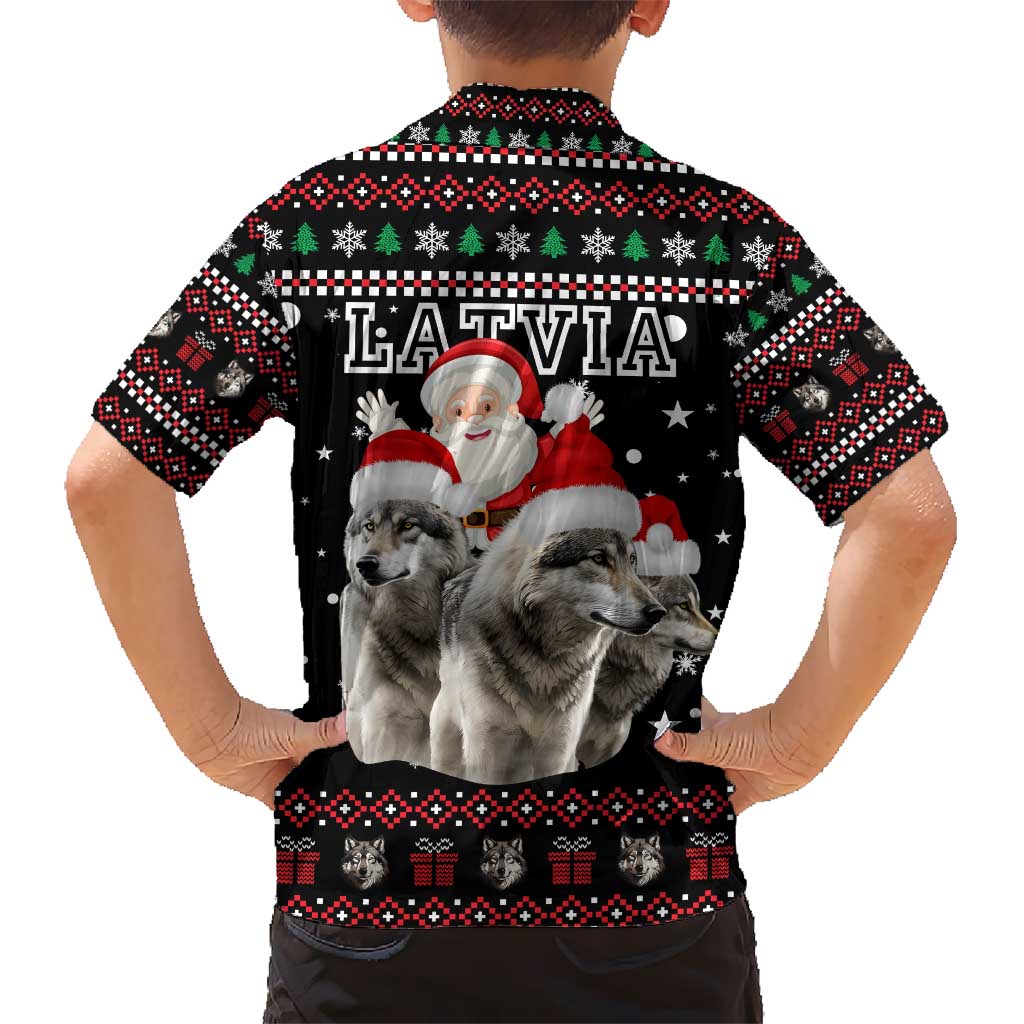 Latvia Christmas Hawaiian Shirt with Santa Claus and Wolves in Holiday Pattern Design - Wonder Print Shop