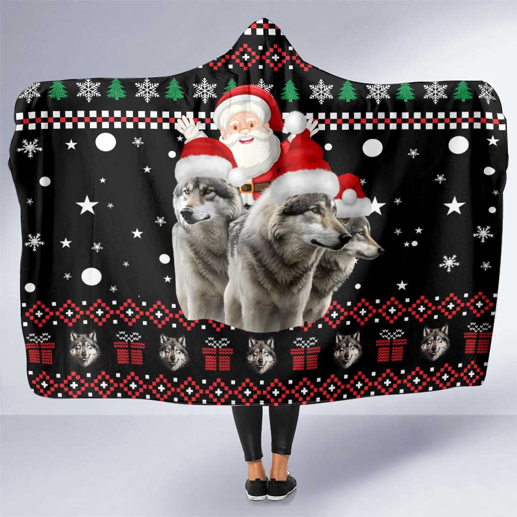Latvia Christmas Hooded Blanket with Santa Claus and Wolves in Holiday Pattern Design - Wonder Print Shop