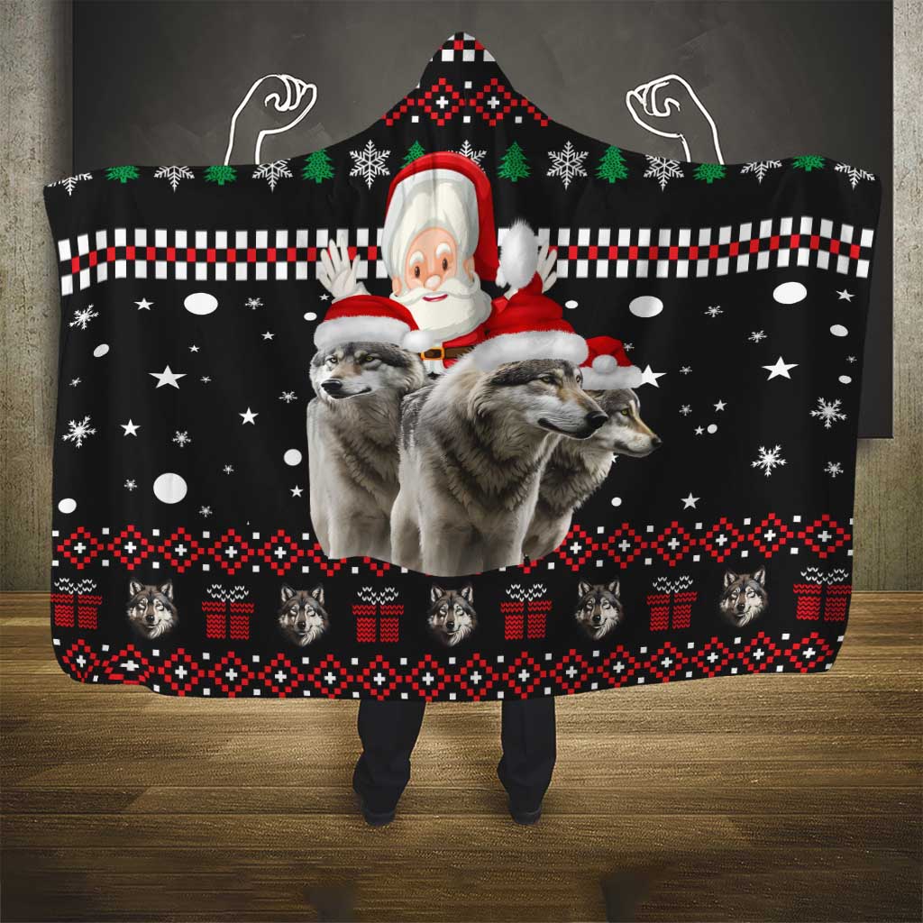 Latvia Christmas Hooded Blanket with Santa Claus and Wolves in Holiday Pattern Design - Wonder Print Shop