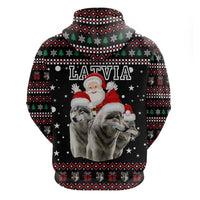 Latvia Christmas Hoodie with Santa Claus and Wolves in Holiday Pattern Design - Wonder Print Shop