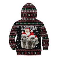 Latvia Christmas Kid Hoodie with Santa Claus and Wolves in Holiday Pattern Design - Wonder Print Shop