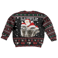 Latvia Christmas Kid Ugly Christmas Sweater with Santa Claus and Wolves in Holiday Pattern Design - Wonder Print Shop