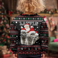 Latvia Christmas Kid Ugly Christmas Sweater with Santa Claus and Wolves in Holiday Pattern Design - Wonder Print Shop