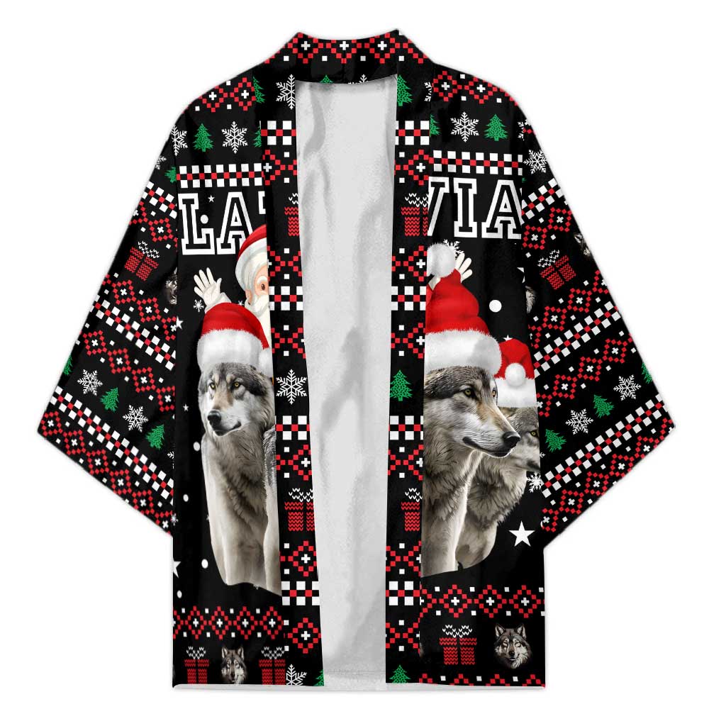 Latvia Christmas Kimono with Santa Claus and Wolves in Holiday Pattern Design - Wonder Print Shop
