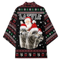 Latvia Christmas Kimono with Santa Claus and Wolves in Holiday Pattern Design - Wonder Print Shop
