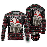 Latvia Christmas Ugly Christmas Sweater with Santa Claus and Wolves in Holiday Pattern Design - Wonder Print Shop