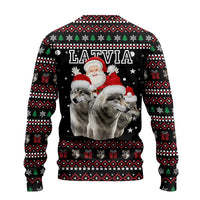 Latvia Christmas Ugly Christmas Sweater with Santa Claus and Wolves in Holiday Pattern Design - Wonder Print Shop