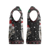 Latvia Christmas Knitted V-Neck Vest with Santa Claus and Wolves in Holiday Pattern Design - Wonder Print Shop