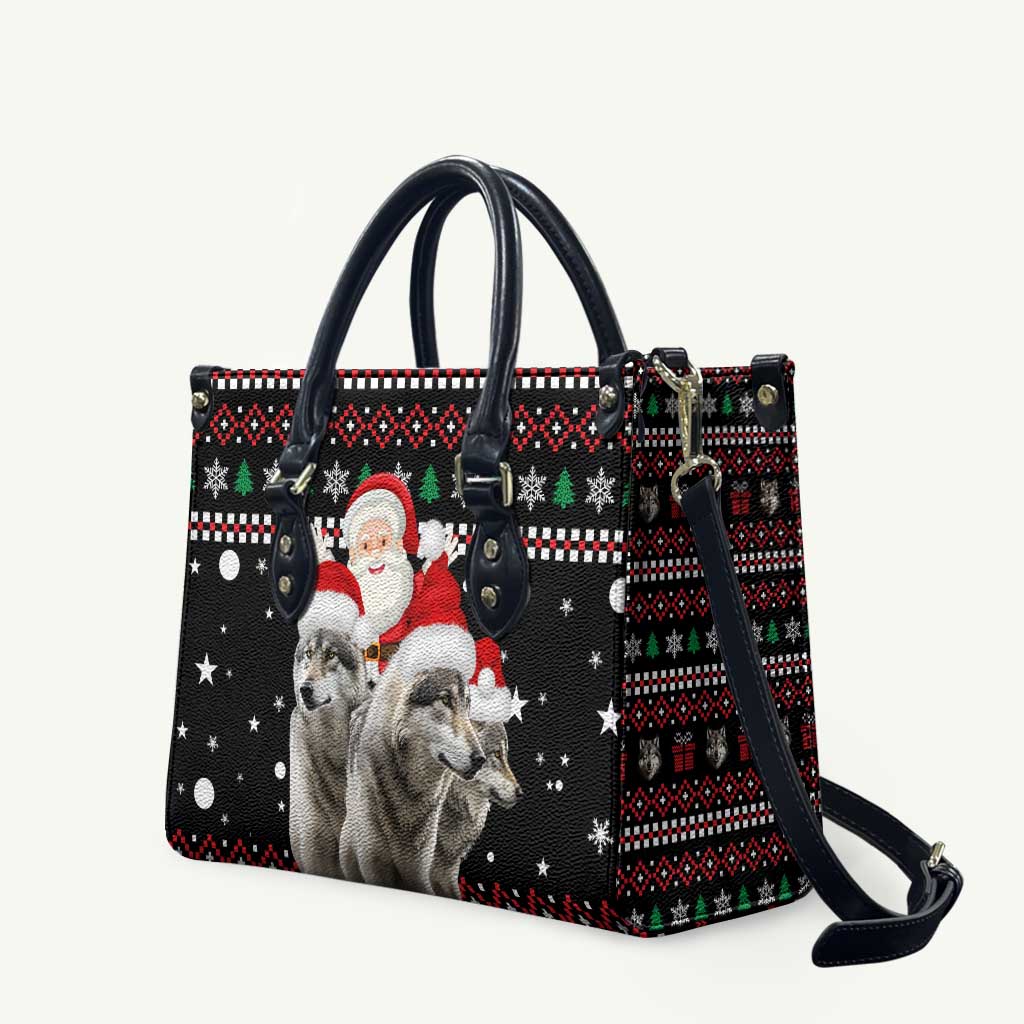 Latvia Christmas Leather Bag with Santa Claus and Wolves in Holiday Pattern Design - Wonder Print Shop