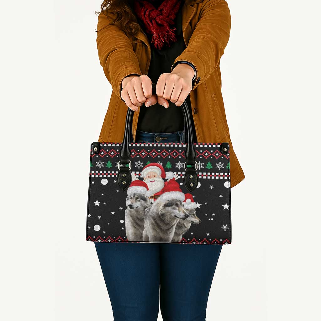 Latvia Christmas Leather Bag with Santa Claus and Wolves in Holiday Pattern Design - Wonder Print Shop