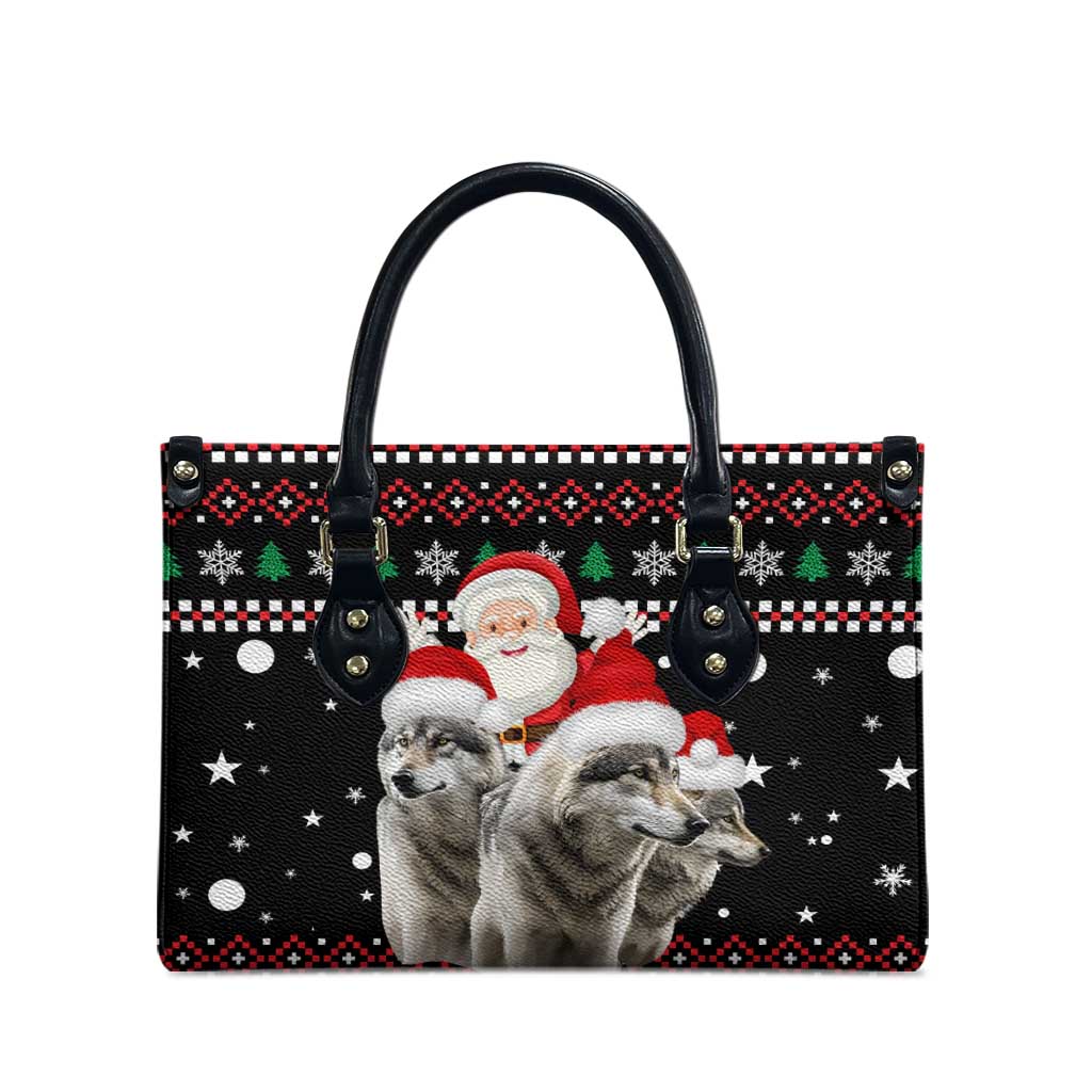 Latvia Christmas Leather Bag with Santa Claus and Wolves in Holiday Pattern Design - Wonder Print Shop