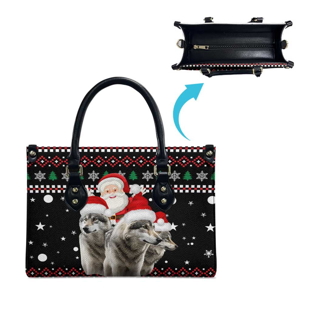 Latvia Christmas Leather Bag with Santa Claus and Wolves in Holiday Pattern Design - Wonder Print Shop