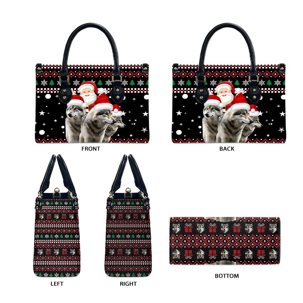 Latvia Christmas Leather Bag with Santa Claus and Wolves in Holiday Pattern Design - Wonder Print Shop