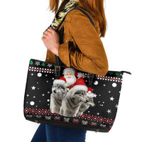Latvia Christmas Leather Tote Bag with Santa Claus and Wolves in Holiday Pattern Design - Wonder Print Shop