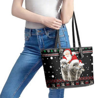 Latvia Christmas Leather Tote Bag with Santa Claus and Wolves in Holiday Pattern Design - Wonder Print Shop