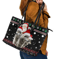 Latvia Christmas Leather Tote Bag with Santa Claus and Wolves in Holiday Pattern Design - Wonder Print Shop